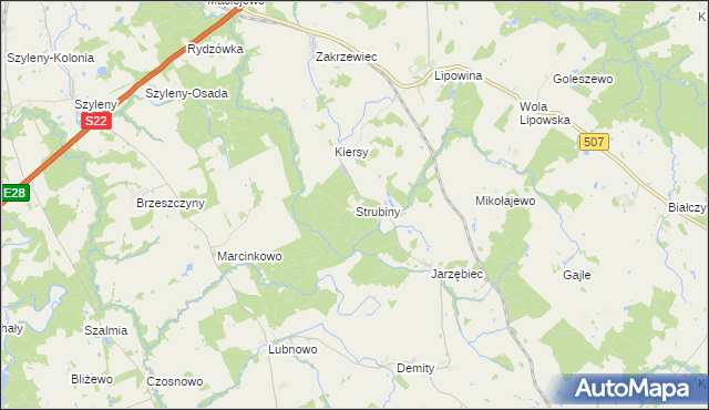 mapa Strubiny gmina Braniewo, Strubiny gmina Braniewo na mapie Targeo
