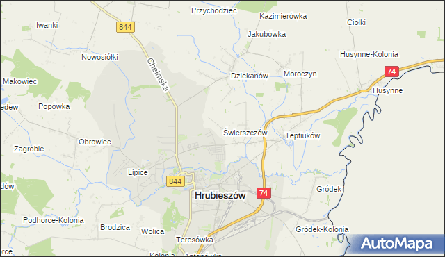mapa Świerszczów gmina Hrubieszów, Świerszczów gmina Hrubieszów na mapie Targeo