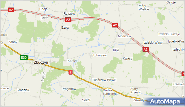 mapa Tchórzew gmina Zbuczyn, Tchórzew gmina Zbuczyn na mapie Targeo