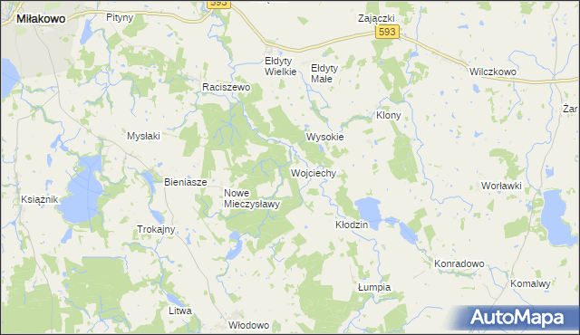 mapa Wojciechy gmina Miłakowo, Wojciechy gmina Miłakowo na mapie Targeo