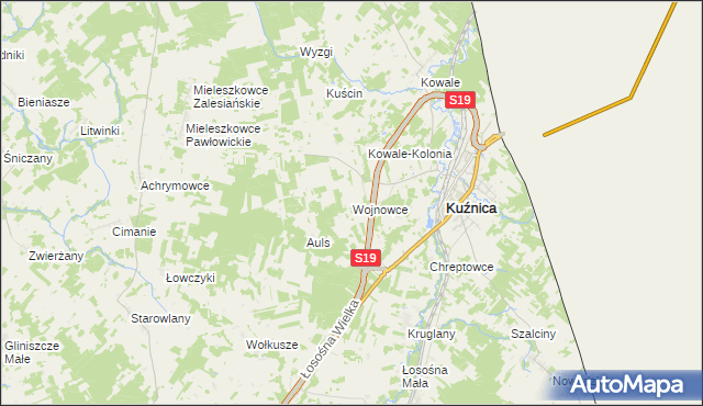 mapa Wojnowce gmina Kuźnica, Wojnowce gmina Kuźnica na mapie Targeo