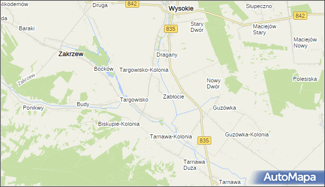 mapa Zabłocie gmina Wysokie, Zabłocie gmina Wysokie na mapie Targeo