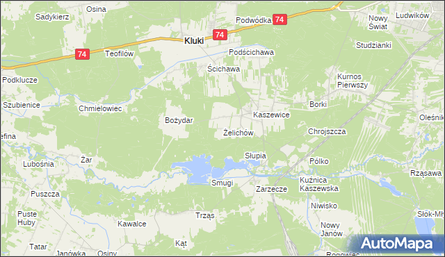 mapa Żelichów gmina Kluki, Żelichów gmina Kluki na mapie Targeo