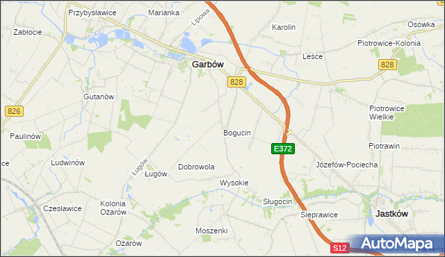 mapa Bogucin gmina Garbów, Bogucin gmina Garbów na mapie Targeo