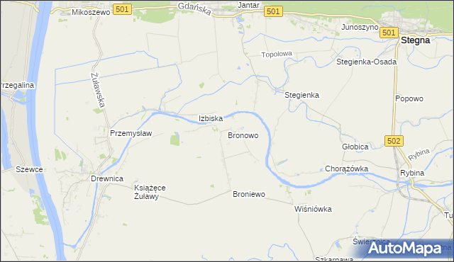 mapa Bronowo gmina Stegna, Bronowo gmina Stegna na mapie Targeo