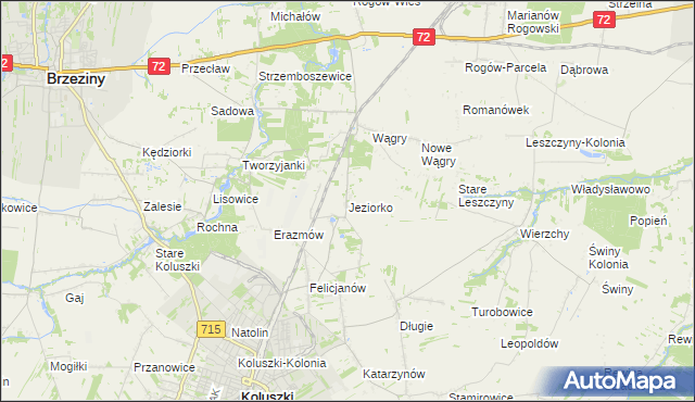 mapa Jeziorko gmina Koluszki, Jeziorko gmina Koluszki na mapie Targeo