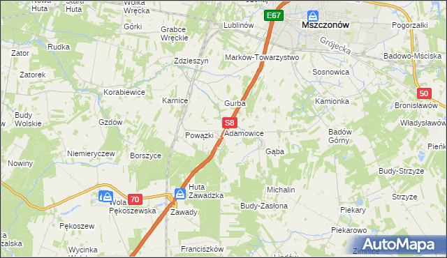 mapa Adamowice gmina Mszczonów, Adamowice gmina Mszczonów na mapie Targeo