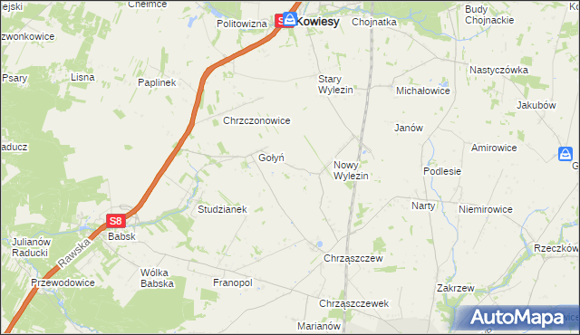 mapa Antoninów gmina Biała Rawska, Antoninów gmina Biała Rawska na mapie Targeo