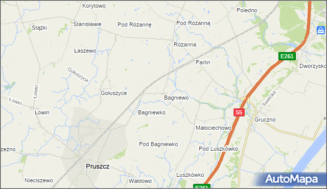 mapa Bagniewo gmina Pruszcz, Bagniewo gmina Pruszcz na mapie Targeo