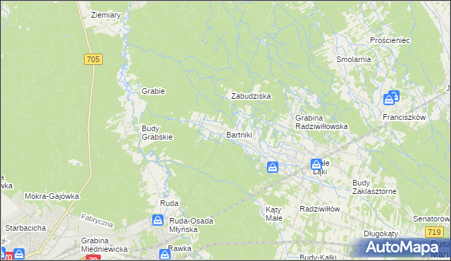 mapa Bartniki gmina Puszcza Mariańska, Bartniki gmina Puszcza Mariańska na mapie Targeo