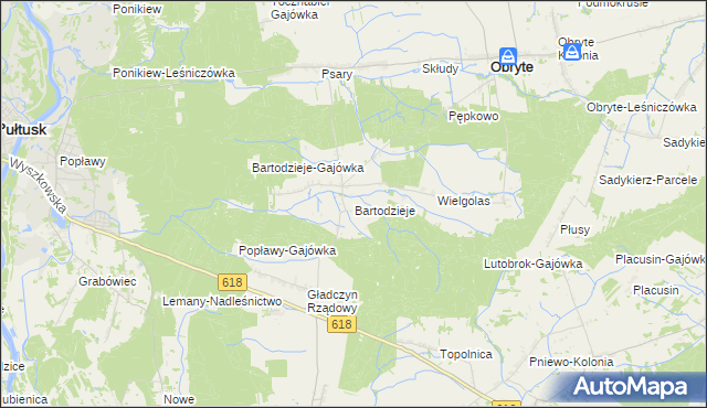 mapa Bartodzieje gmina Obryte, Bartodzieje gmina Obryte na mapie Targeo