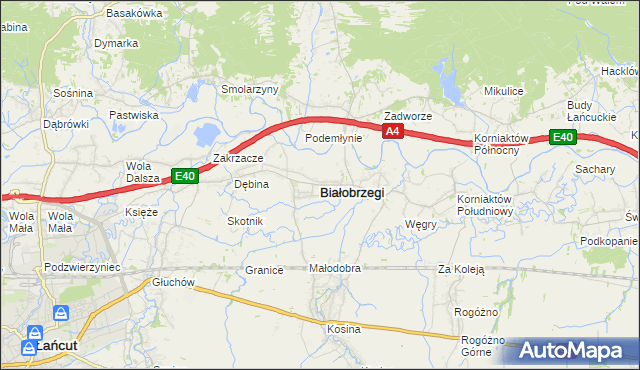 mapa Białobrzegi powiat łańcucki, Białobrzegi powiat łańcucki na mapie Targeo