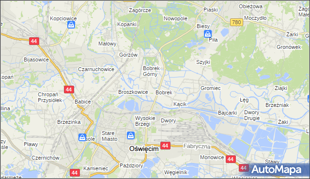 mapa Bobrek gmina Chełmek, Bobrek gmina Chełmek na mapie Targeo