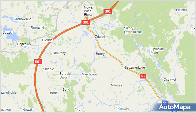 mapa Bobry gmina Prostki, Bobry gmina Prostki na mapie Targeo