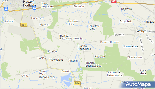 mapa Branica Radzyńska, Branica Radzyńska na mapie Targeo