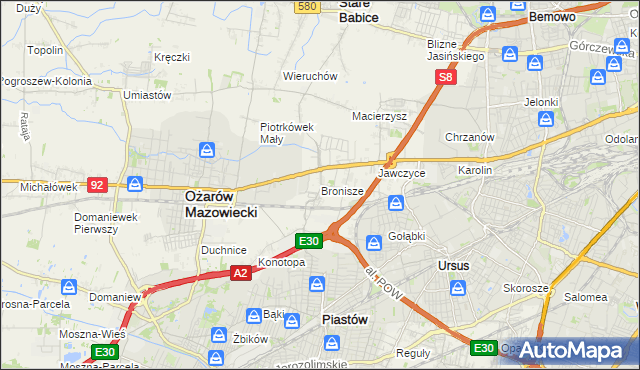 mapa Bronisze gmina Ożarów Mazowiecki, Bronisze gmina Ożarów Mazowiecki na mapie Targeo