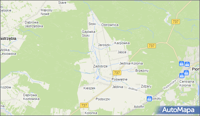 mapa Brzezinki gmina Pionki, Brzezinki gmina Pionki na mapie Targeo