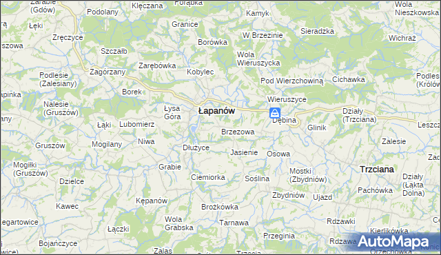 mapa Brzezowa gmina Łapanów, Brzezowa gmina Łapanów na mapie Targeo