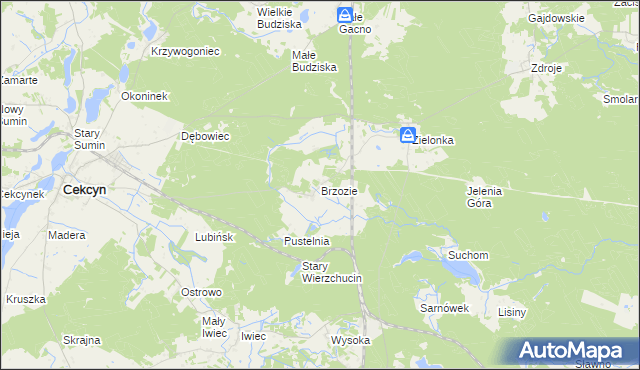 mapa Brzozie gmina Cekcyn, Brzozie gmina Cekcyn na mapie Targeo