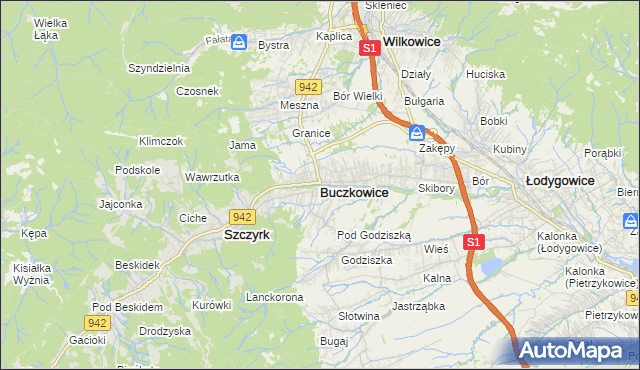 mapa Buczkowice, Buczkowice na mapie Targeo