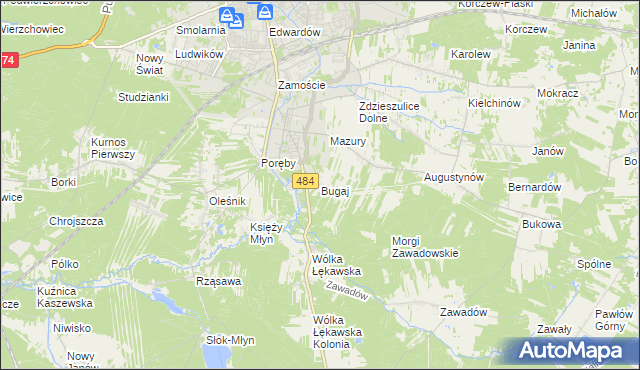 mapa Bugaj gmina Bełchatów, Bugaj gmina Bełchatów na mapie Targeo