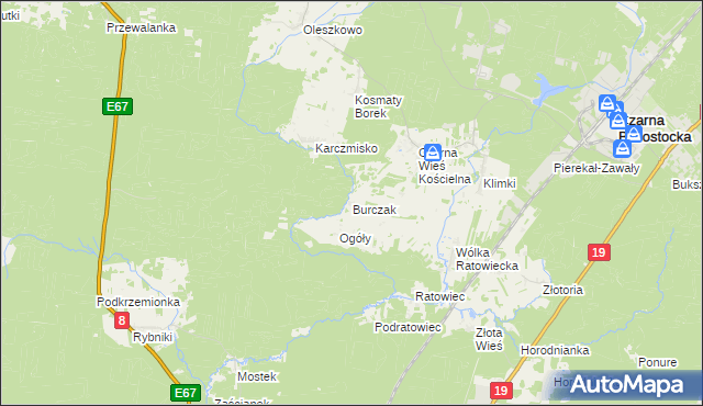 mapa Burczak gmina Czarna Białostocka, Burczak gmina Czarna Białostocka na mapie Targeo