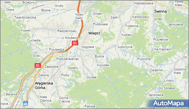 mapa Bystra gmina Radziechowy-Wieprz, Bystra gmina Radziechowy-Wieprz na mapie Targeo