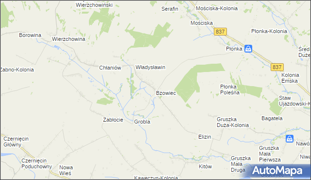 mapa Bzowiec gmina Rudnik, Bzowiec gmina Rudnik na mapie Targeo