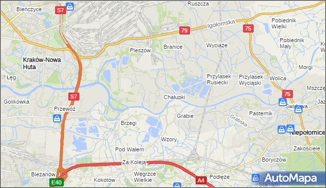 mapa Chałupki gmina Kraków, Chałupki gmina Kraków na mapie Targeo