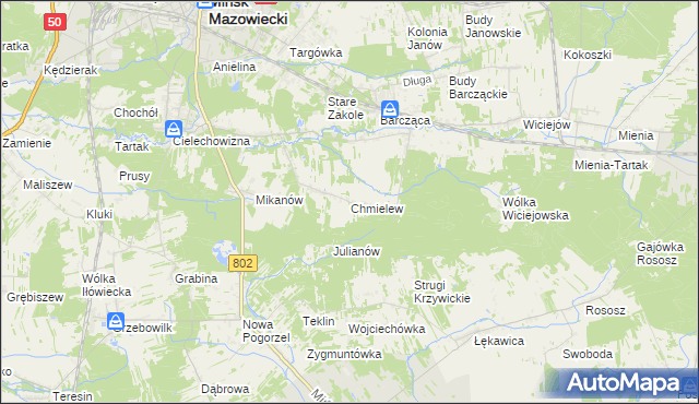 mapa Chmielew gmina Mińsk Mazowiecki, Chmielew gmina Mińsk Mazowiecki na mapie Targeo
