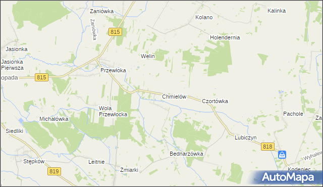 mapa Chmielów gmina Dębowa Kłoda, Chmielów gmina Dębowa Kłoda na mapie Targeo