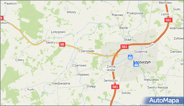 mapa Chojnowo gmina Szczuczyn, Chojnowo gmina Szczuczyn na mapie Targeo