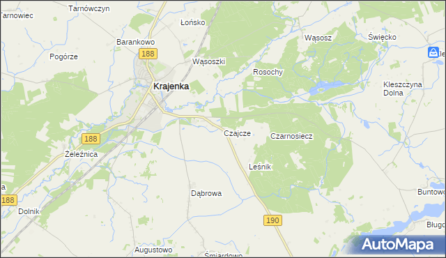 mapa Czajcze gmina Krajenka, Czajcze gmina Krajenka na mapie Targeo