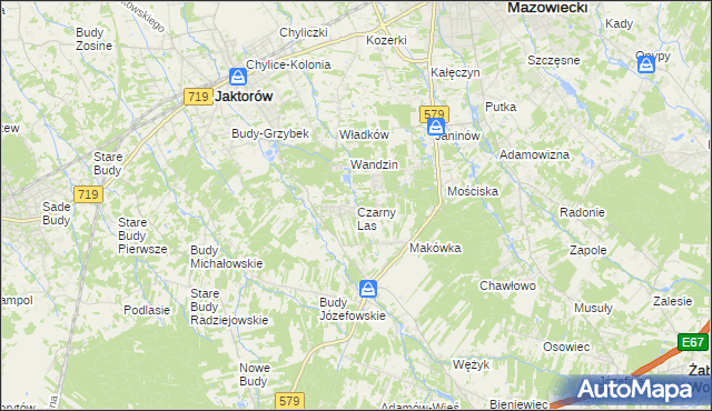 mapa Czarny Las gmina Grodzisk Mazowiecki, Czarny Las gmina Grodzisk Mazowiecki na mapie Targeo