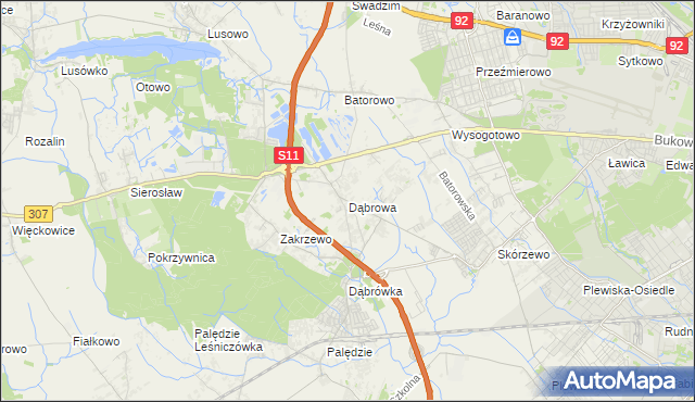 mapa Dąbrowa gmina Dopiewo, Dąbrowa gmina Dopiewo na mapie Targeo