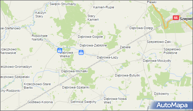 mapa Dąbrowa-Łazy gmina Szepietowo, Dąbrowa-Łazy gmina Szepietowo na mapie Targeo