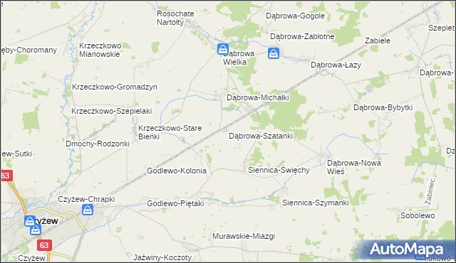 mapa Dąbrowa-Szatanki, Dąbrowa-Szatanki na mapie Targeo