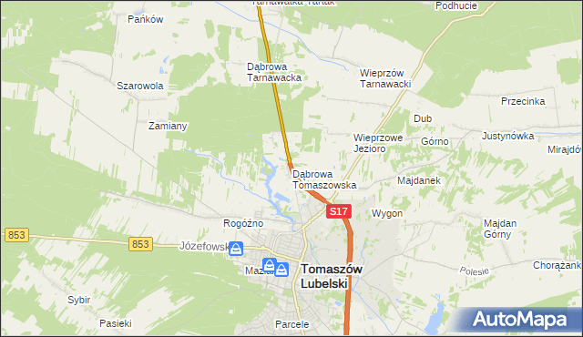 mapa Dąbrowa Tomaszowska, Dąbrowa Tomaszowska na mapie Targeo