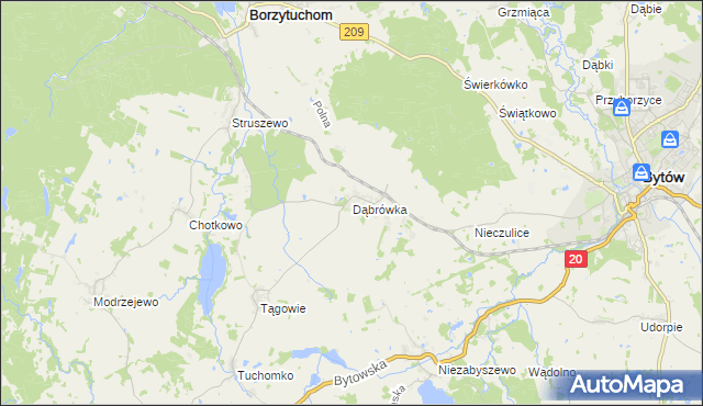 mapa Dąbrówka gmina Borzytuchom, Dąbrówka gmina Borzytuchom na mapie Targeo