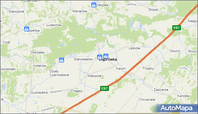 mapa Dąbrówka powiat wołomiński, Dąbrówka powiat wołomiński na mapie Targeo