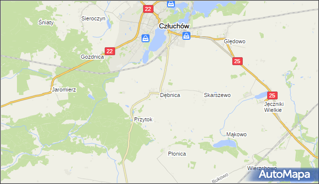 mapa Dębnica gmina Człuchów, Dębnica gmina Człuchów na mapie Targeo