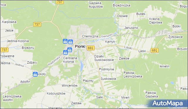 mapa Działki Suskowolskie, Działki Suskowolskie na mapie Targeo