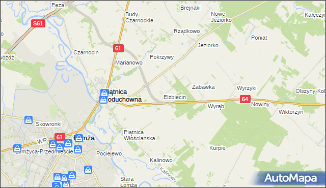 mapa Elżbiecin gmina Piątnica, Elżbiecin gmina Piątnica na mapie Targeo