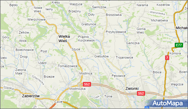 mapa Giebułtów gmina Wielka Wieś, Giebułtów gmina Wielka Wieś na mapie Targeo