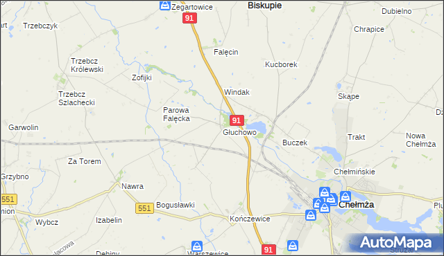 mapa Głuchowo gmina Chełmża, Głuchowo gmina Chełmża na mapie Targeo