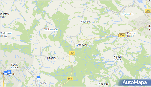 mapa Gradówek gmina Lwówek Śląski, Gradówek gmina Lwówek Śląski na mapie Targeo
