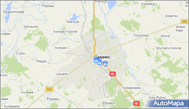 mapa Grajewo, Grajewo na mapie Targeo