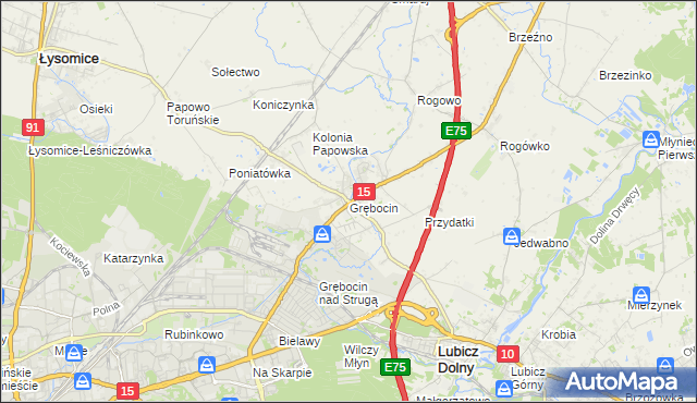 mapa Grębocin gmina Lubicz, Grębocin gmina Lubicz na mapie Targeo