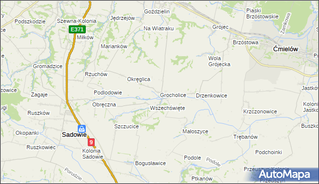 mapa Grocholice gmina Sadowie, Grocholice gmina Sadowie na mapie Targeo