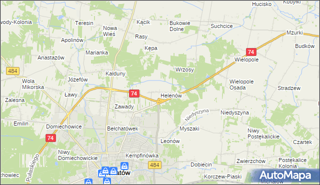 mapa Helenów gmina Bełchatów, Helenów gmina Bełchatów na mapie Targeo